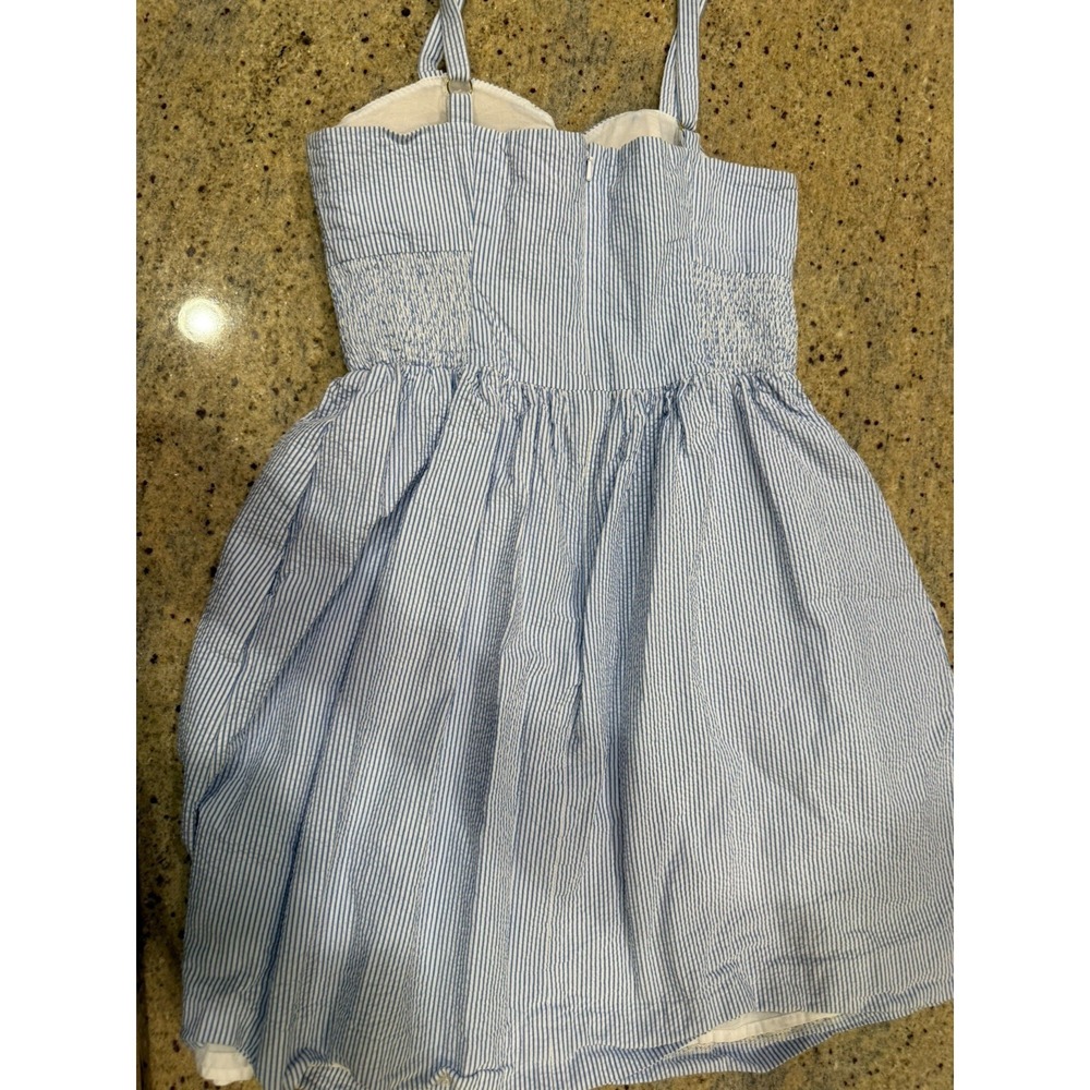 Lilly Pulitzer Womens Bay Blue Seersucker Stripe Christine Mini Dress Size 8 - Picture 2 of 6